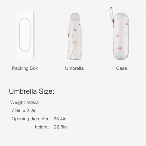  V-parasol Lightweight Mini Umbrella Folding Travel Umbrella, Small Fold Pocket Umbrella Uv Protection Sense of Stylish -White 18.5x6cm