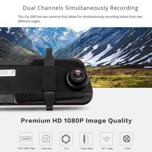 제네릭 Generic 10 Dual Lens Stream Media HD 1080P Full Screen Touch Car Rear View Mirror DVR Camera Dash Cam with Night Vision, Video Recording, G-Sensor, Motion Detection