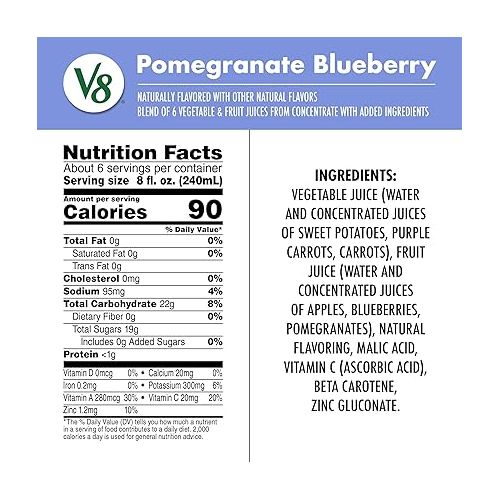  V8 Blends 100% Juice Pomegranate Blueberry Juice, 46 fl oz Bottle (Case of 6)