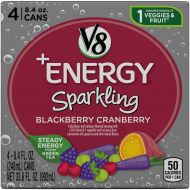 V8 +Energy, Sparkling Juice Drink with Green Tea, Blackberry Cranberry, 8.4 oz. Can (4 packs of 6,...