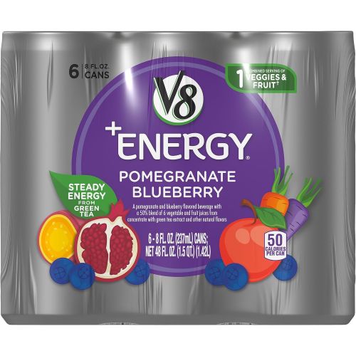  V8 +Energy Juice Drink with Green Tea Variety Pack, Pomegranate Blueberry & Black Cherry, 24 Count