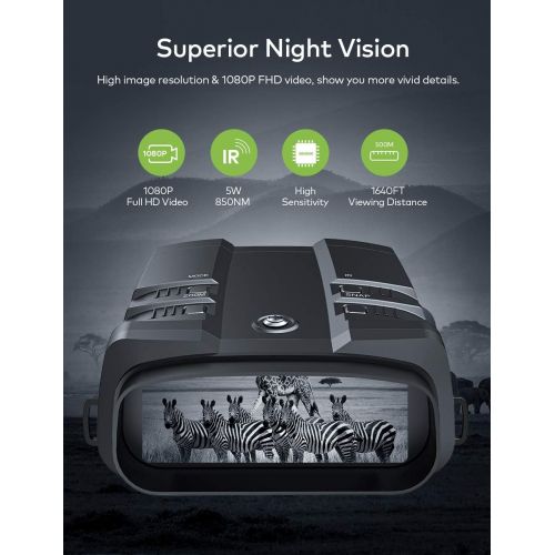  [아마존베스트]VABSCE 2021 Night Vision Binoculars, 1080p Full HD, 1640ft Viewing Range, Superior 5W Infrared, High Sensitivity COMS Sensor Night Goggles for Hunting, Camping and Surveillance wit