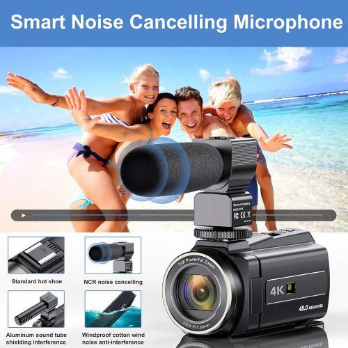  [아마존베스트]4K Video Camera Camcorder with Microphone, VAFOTON 48MP Vlogging Camera for YouTube 16X Zoom 3.0 Touch Screen IR Night Vision Wi-Fi Vlog Cameras Webcam with Handheld Stabilizer Rem