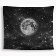 VAKADO Moon Tapestry Wall Hanging Space Galaxy Starry Night Sky Stars Bohemian Trippy Universe Planet Blanket Home Decor for Dorm Room Bedroom 51X59,Dark Black White