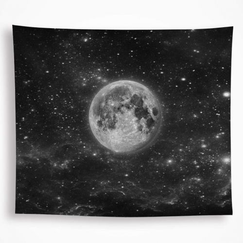  VAKADO Moon Tapestry Wall Hanging Space Galaxy Starry Night Sky Stars Bohemian Trippy Universe Planet Blanket Home Decor for Dorm Room Bedroom 51X59,Dark Black White