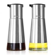 VAKOO Vakoo Kitchen Oil Dispenser, Stainless Steel Olive Oil and Vinegar Dispenser Cruet Set with Elegant Glass Bottle and Drip Free Design