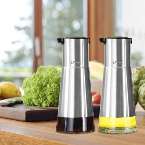  VAKOO Vakoo Kitchen Oil Dispenser, Stainless Steel Olive Oil and Vinegar Dispenser Cruet Set with Elegant Glass Bottle and Drip Free Design