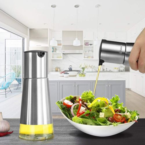  VAKOO Vakoo Kitchen Oil Dispenser, Stainless Steel Olive Oil and Vinegar Dispenser Cruet Set with Elegant Glass Bottle and Drip Free Design