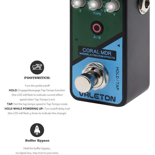  [아마존베스트]Valeton Coral MDR Digital Chorus Modulation Delay Reverb Multi Effects Guitar Pedal