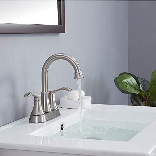  VALISY 2 Handle Stainless Steel Brushed Nickel Bathroom Sink Faucet, Lavatory Vanity Faucets Set with Pop-up Drain & Water Hoses