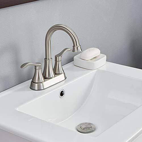  VALISY 2 Handle Stainless Steel Brushed Nickel Bathroom Sink Faucet, Lavatory Vanity Faucets Set with Pop-up Drain & Water Hoses