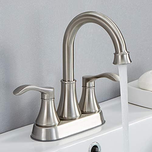  VALISY 2 Handle Stainless Steel Brushed Nickel Bathroom Sink Faucet, Lavatory Vanity Faucets Set with Pop-up Drain & Water Hoses