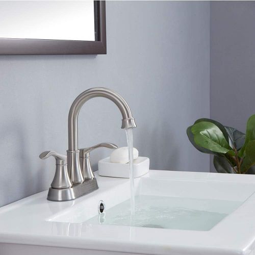  VALISY 2 Handle Stainless Steel Brushed Nickel Bathroom Sink Faucet, Lavatory Vanity Faucets Set with Pop-up Drain & Water Hoses