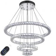 VALLKIN Dimmable Modern Round Ring Clear K9 Crystal Chandeliers Lighting Ceiling Pendant Light Fixture Lamp 4 Rings for Living Dining Conference Bedroom Foyer Hallway