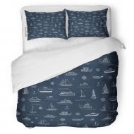 VAMIX Duvet Cover Set Anchor Pattern of Doodle Sailboats Baby Boat Boy Decorative Bedding Set with Pillow Case Twin Size