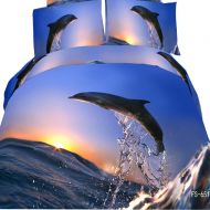 VAMIX 3D Oil Painting Jumping Dolphin in The Ocean Boys Bedding Sheet 4PC/Set King Queen Twin Ocean Jumping Dolphin Print Mens Duvet Cover No Quilt(King,Color 19)