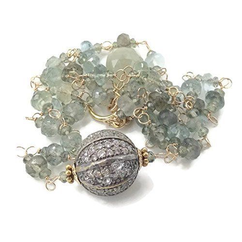  VAN DER MUFFINS JEWELS Moss Aquamarine Jewelry | Antique Pave Sapphire Necklace | Wire Wrapped Gemstone Gifts For Her