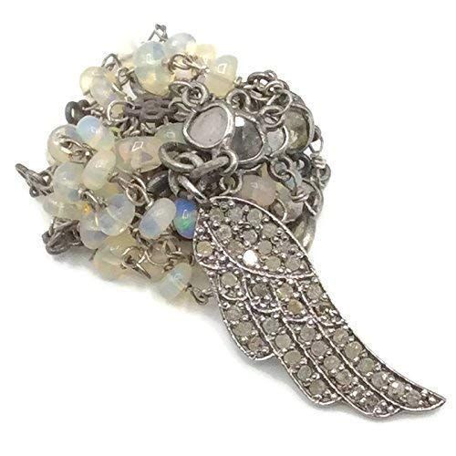  VAN DER MUFFINS JEWELS Antique Diamond Necklace | Genuine Opal Angel Wings Pendant | Handmade Bohemian Jewelry Gifts