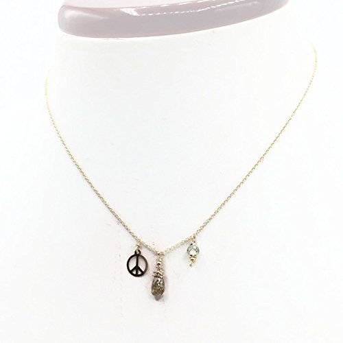  VAN DER MUFFINS JEWELS 14k Champagne Diamond Choker | Peace Charm Necklace | Unique Fine Jewelry Birthday Anniversary Gifts