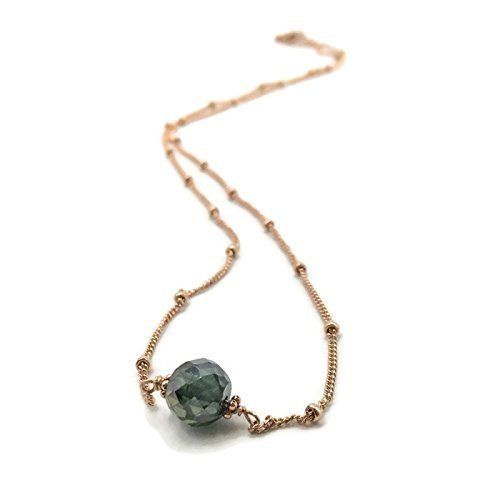  VAN DER MUFFINS JEWELS 2.30 Carat Genuine Diamond Necklace | Blue-Green Antique Gemstone Jewelry | Unique Birthday Gifts