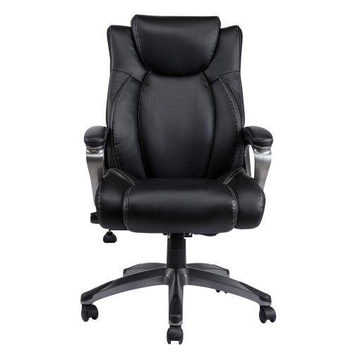  VANBOW Leather Memory Foam Office Chair - Adjustable Lumbar Support Knob and Tilt Angle High Back Executive Computer Desk Chair, Thick Padding for Comfort Ergonomic Design for Lumb