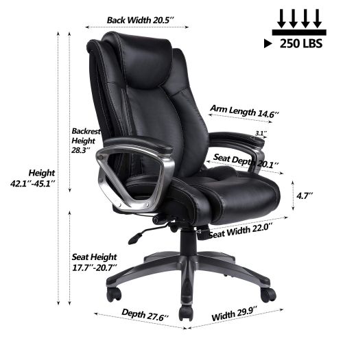  VANBOW Leather Memory Foam Office Chair - Adjustable Lumbar Support Knob and Tilt Angle High Back Executive Computer Desk Chair, Thick Padding for Comfort Ergonomic Design for Lumb