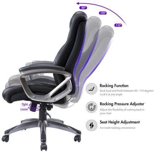  VANBOW Leather Memory Foam Office Chair - Adjustable Lumbar Support Knob and Tilt Angle High Back Executive Computer Desk Chair, Thick Padding for Comfort Ergonomic Design for Lumb