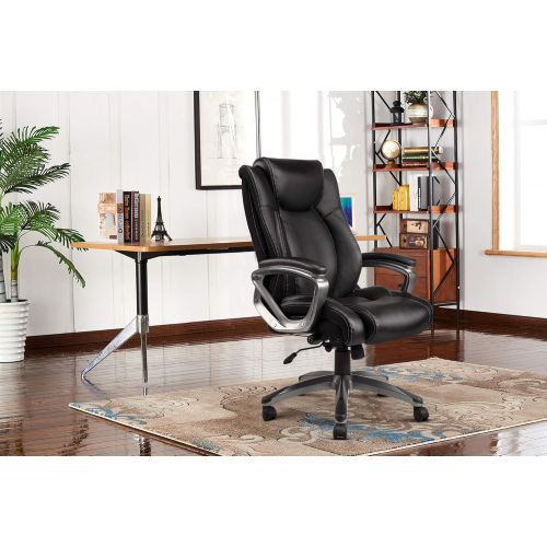  VANBOW Leather Memory Foam Office Chair - Adjustable Lumbar Support Knob and Tilt Angle High Back Executive Computer Desk Chair, Thick Padding for Comfort Ergonomic Design for Lumb