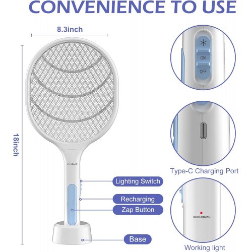  VANELC Bug Zapper Racket, Electric Fly Swatter Racket, 3000 Volt Rechargeable Fly Zapper Mosquito Killer with USB Charging Cable for Indoor and Outdoor