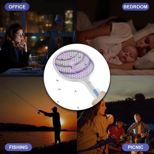  Bug Zapper 2 Pack, VANELC USB Rechargeable Electric Fly Swatter Racket, 3000 Volt Pest Insects Control Flying Bugs Trap Mosquito Killer for Home, Kitchen, Office, Outdoor