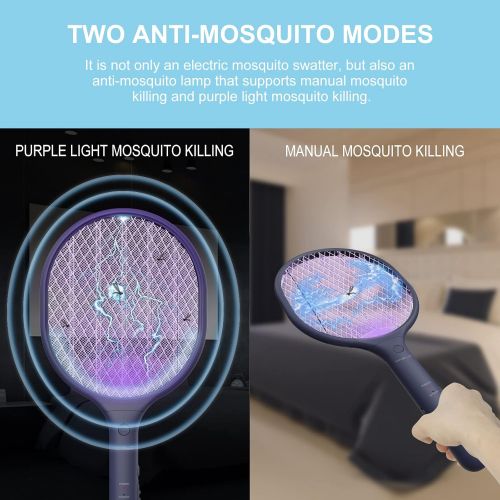 VANELC Bug Zapper Racket-Upgrade 2022 Rechargeable Electric Fly Swatter Racket-Portable 2-in-1 Mosquito Killer Trap with 3 Layer Safety Mesh for Home, Bedroom, Patio Use-3000V Grid