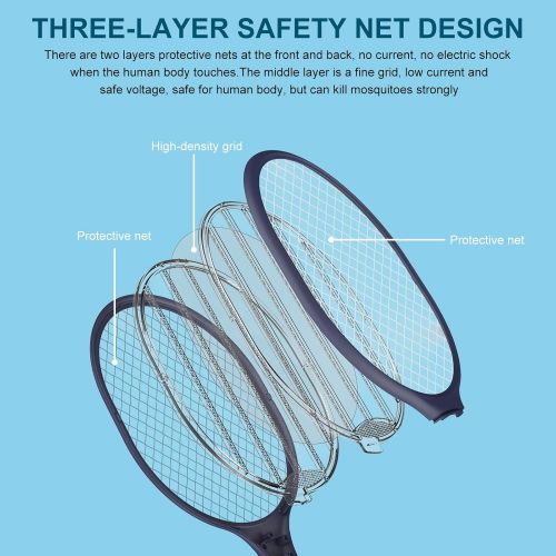  VANELC Bug Zapper Racket-Upgrade 2022 Rechargeable Electric Fly Swatter Racket-Portable 2-in-1 Mosquito Killer Trap with 3 Layer Safety Mesh for Home, Bedroom, Patio Use-3000V Grid