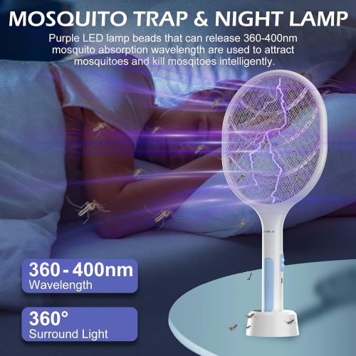  VANELC Bug Zapper Racket, Electric Fly Swatter Racket, 3000 Volt Rechargeable Fly Zapper Mosquito Killer with USB Charging Cable for Indoor and Outdoor