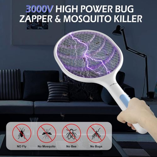  VANELC Bug Zapper Racket, Electric Fly Swatter Racket, 3000 Volt Rechargeable Fly Zapper Mosquito Killer with USB Charging Cable for Indoor and Outdoor