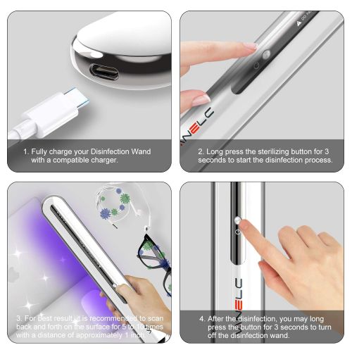  VANELC UV Light Sanitizer Wand, Portable UVC Ultraviolet Light Sanitizer Wand, Mobile Cleaner UV Light Wand for Sanitizing Rechargeable, Disinfection Wand for Room, Household, Toilet, Off