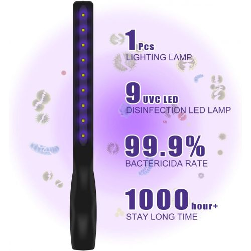  VANELC UV Light Sanitizer Wand, Portable Ultraviolet Disinfection Lamp, Handheld Chargeable UVC Sterilizer can Kill 99.99% Harmful Substances for Hotel, Wardrobe, Toilet, Office