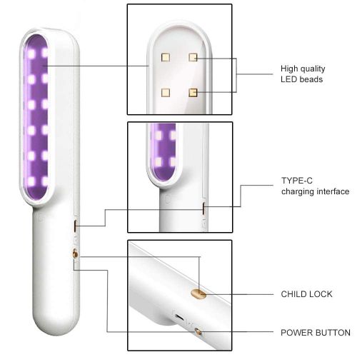  VANELC VOFEA VANELC UV Light Sanitizer Wand, Portable UVC Travel Wand Ultraviolet Disinfection lamp Without Chemicals for Hotel Household Wardrobe Toilet Car Pet Area, Germ Killing Function