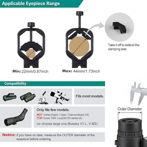 Telescope Phone Adapter, Plastic Scope Phone Mount for Microscope, Monocular, Binocular, for iPhone, Samsung, LG and More Smartphone