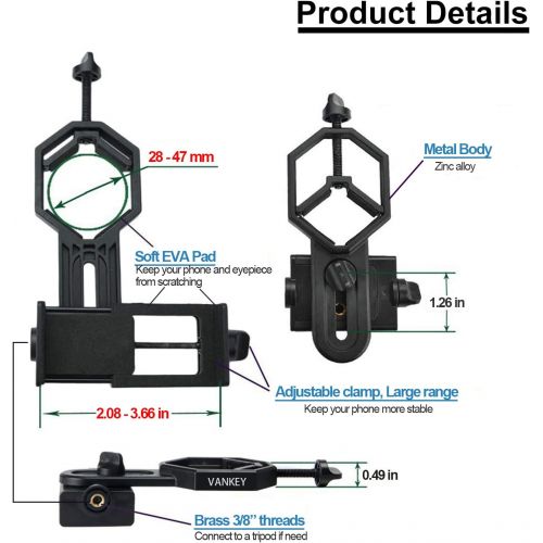  Vankey Cellphone Telescope Adapter Mount, Work with Binocular Monocular Spotting Scope Microscope for iPhone, Samsung, HTC, LG and More