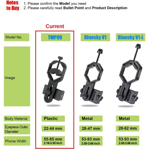  Vankey Cellphone Telescope Adapter Mount, Universal Phone Scope Mount, Work with for Spotting Scope, Telescope, Microscope, Monocular, Binocular, for iPhone, Samsung, HTC, LG and M