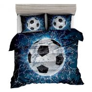 VANKINE 3D Soccer Football Duvet Cover Sets,Vivid Printed Boy Kids Sports Bedding Set Bedclothes 3Pcs with Pillow Shams 100% Polyester,No Comforter (Football, Queen 3pcs)