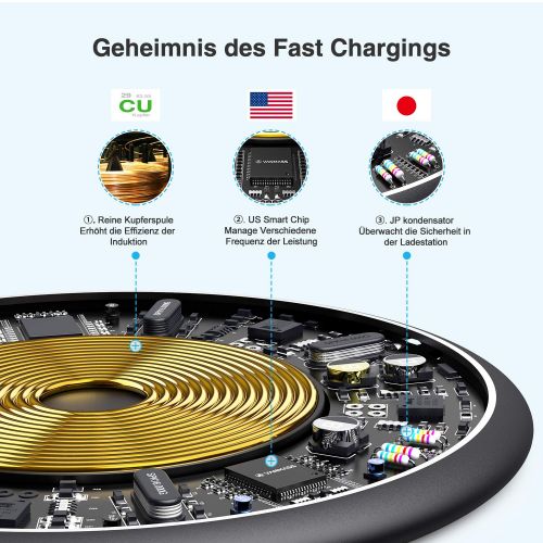  [아마존 핫딜]  [아마존핫딜]VANMASS Fast Wireless Charger Qi 15W Induktive Ladestation Aluminium 15W/10W/7.5W/5W Wireless Ladegerat fuer iPhone XS/XR/X/8, Samsung Galaxy S10+/S10/S9+/S9 Huawei Mate 20 Pro Alle