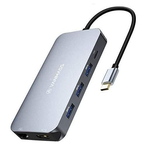  VANMASS USB C Hub, 9-in-1 USB C Adapter 4K HDMI, 90W PD, Ethernet, SDTF Card Reader, 4 USB 3.0 Ports, Compatible with MacBook Pro 20161718, XPS, Chromebook Pix and More Type C L