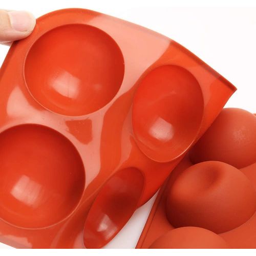  [아마존베스트]VANREYIN 3 Pack 6-Cavity Semi Sphere Silicone Mold, Baking Mold for Making Hot Chocolate Bomb, Cake, Jelly, Dome Mousse（Brick red）