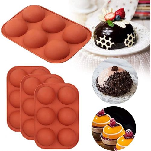  [아마존베스트]VANREYIN 3 Pack 6-Cavity Semi Sphere Silicone Mold, Baking Mold for Making Hot Chocolate Bomb, Cake, Jelly, Dome Mousse（Brick red）