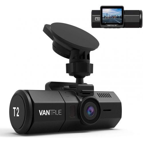  VANTRUE T2 1080P 24/7 Recording Dash Cam with Motion Detection Parking Mode, 2 LCD Car Camera with Capacitor, Night Vision, OBD Hardwired Cable, G-Sensor, Loop Recording, Support 2