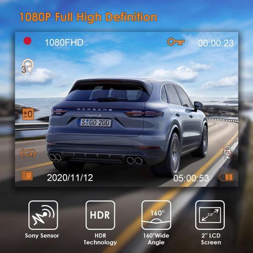  VANTRUE T2 1080P 24/7 Recording Dash Cam with Motion Detection Parking Mode, 2 LCD Car Camera with Capacitor, Night Vision, OBD Hardwired Cable, G-Sensor, Loop Recording, Support 2