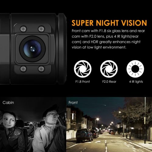  Vantrue N2 Pro Dual Dashcam Infrared Night Vision Dual 1080P Full HD Car Camera Front Rear Sony Sensor Car Camera (2560 x 1440P Front), 1.5 Inch 310° Parking Monitoring Dash Cam G