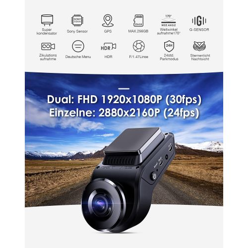  Vantrue S1 Dual 1080?P Super Capacitor Dash Cam, 2880 x 2160?P, Front, 24?Hours Parking mode, car camera, built in GPS, Sony Starlight night vision, 2?inches, 330°, car camera, das