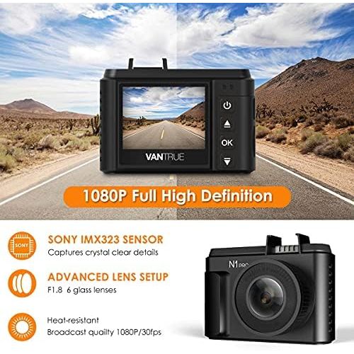  VANTRUE N1 Pro Mini 1080P Dash Cam Full HD Camera, 1.5 , Camera with Super Night Vision, Parking Mode, G Sensor, Collision Detection (Supports 256GB), with Sony Exmor Image Sensor